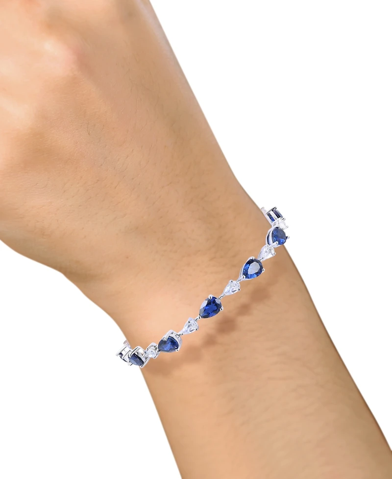 Lab Grown Blue Sapphire (10-1/2 ct. t.w.) & Lab Grown White Sapphire (2-3/4 ct. t.w.) Pear Link Bracelet in Sterling Silver