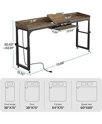 Tribesigns Height Adjustable Overbed Table with Wheels, Queen Size Mobile Over Bed Desk with Adjustable Tilt Stand, Mobile Laptop Cart Computer Desk w