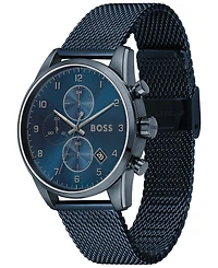 Hugo Boss Men's Chronograph Skymaster Blue Ion-Plated Mesh Steel Bracelet Watch 44mm