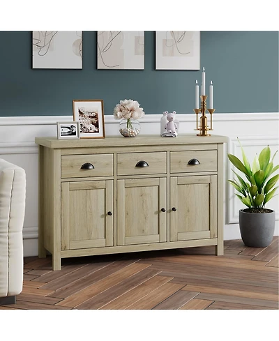 gaomon Storage Cabinet, Sideboard, Buffet Doors Wood Sideboard with 3 Drawers, Farmhouse Coffee Bar Cabinet
