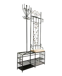 Kings Brand Furniture Traballesi Hall Tree Storage Bench with Coat Rack