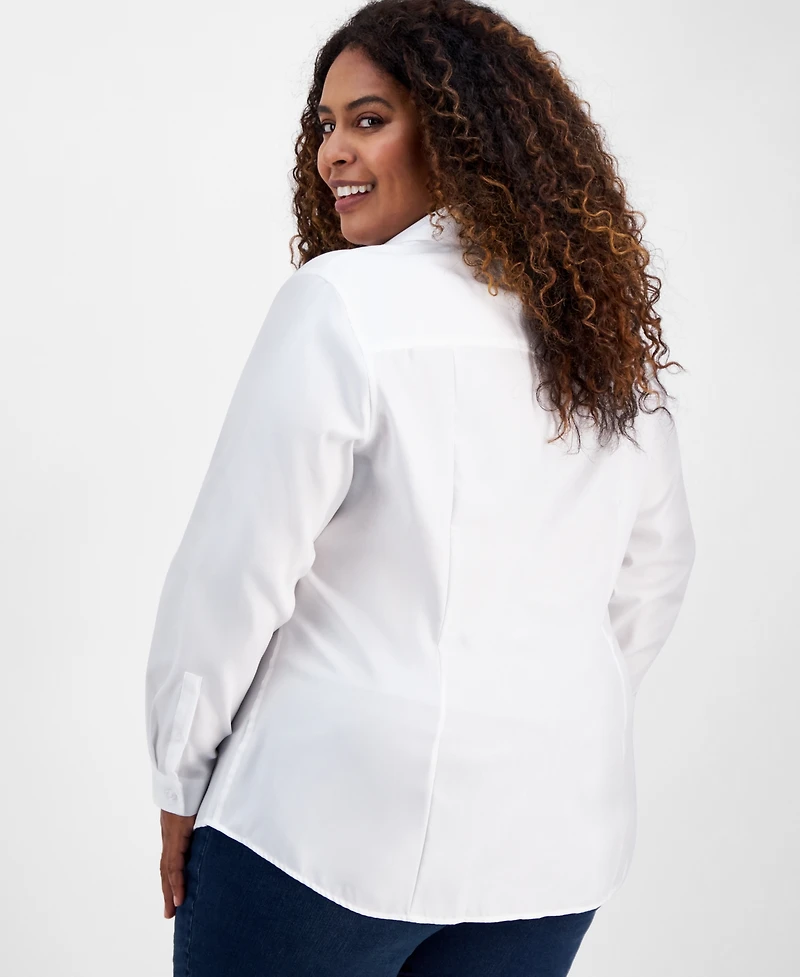 Jones New York Plus Cotton Button-Front Shirt