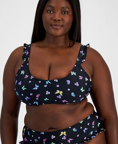Salt + Cove Plus Butterfly-Print Ruffled Bikini Top, Created for Macy's
