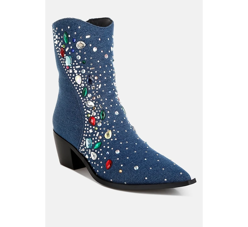 Starlit Multi Color Stones Embellished Boots