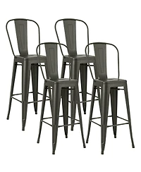 Sugift 30 Inch Height Set of 4 High Back Metal Industrial Bar Stools