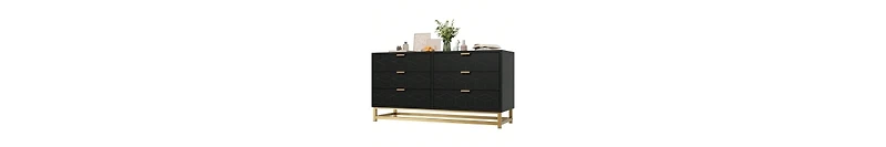 Dresser For Bedroom, Large 6 Drawer Dresser Organizer With Golden Metal Handle And Legs, Modern Chest Of Drawers, Large Dresser For Closet, Hallway, L