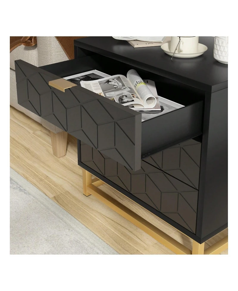 3 Drawer Dresser For Bedroom, Modern Dressers & Chests Of Drawers, Wood Dresser Chest Organizer With Metal Legs, Large Drawers For Bedroom, Hallway