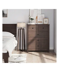 Chest Of Drawers With 5 Drawers, Wood Dresser Organizer With Metal Handle, Modern Dresser For Bedroom, Living Room,Entryway, Hallway, Home Office,, An