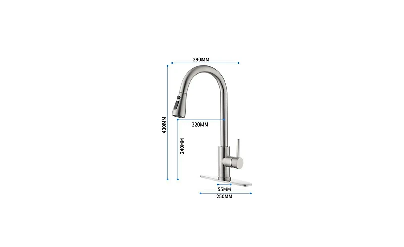 Single Handle Kitchen Sink Faucet – High Arc Design with Pull-Down Sprayer in Brushed Stainless Steel Finish