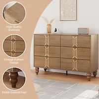 gaomon 6 Drawer Dresser With Deep Drawers For Bedroom, Modern Wooden Chest Dresser With Deep Drawers With Vintage Pattern Design