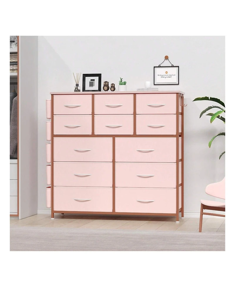 Dresser For Bedroom With 12 Drawer, Dressers & Chests Of Drawers For Hallway, Entryway, Storage Organizer Unit With Fabric, Sturdy Metal Frame, Wood T