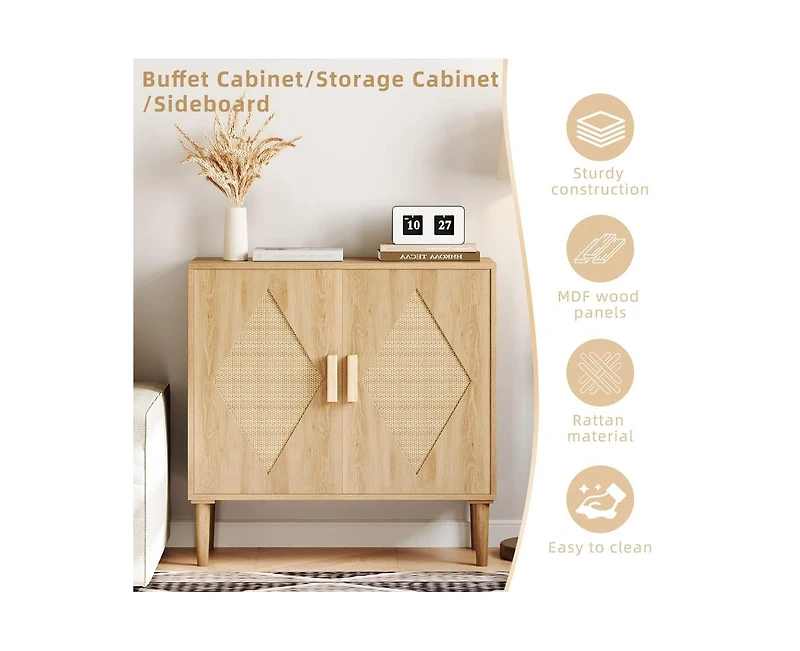 gaomon Modern Rattan Sideboard Buffet Storage Cabinet with Rattan Doors, Free Standing Accent Cabinet for Living Room, Hallway, Dining Room, Entryway