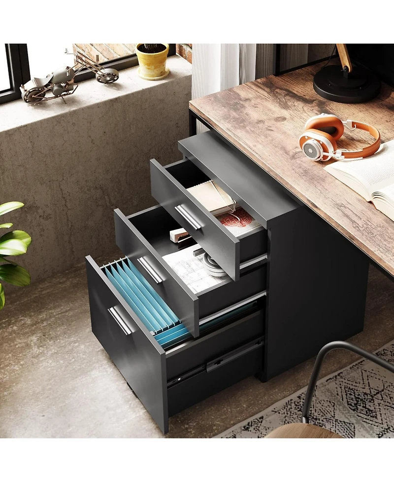 3 Drawer File Cabinet for Home Office, Wood Under Desk Filing Cabinet, Rolling Printer Stand with Wheels