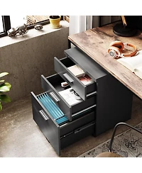 3 Drawer File Cabinet for Home Office, Wood Under Desk Filing Cabinet, Rolling Printer Stand with Wheels