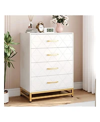 Dresser For Bedroom With 4 Drawers And Metal Handle,Chest Of Drawers, Sturdy Frame Modern Furniture, Wood Dressers