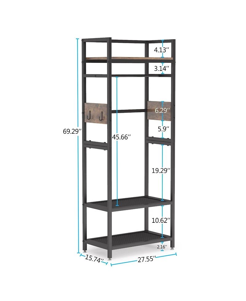 Tribesigns ndustrial Hall Tree Garments Rack with Shelf and Hanging Rod,Freestanding Closet Organizer