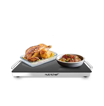 NutriChef Electric Warming Tray with Non-Stick, Heat-Resistant Glass Plate, 16.5" x 11" Heating Surface - PKWTR30