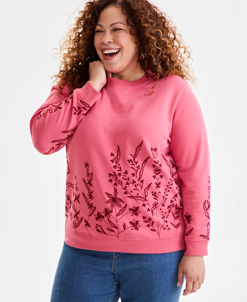 Style & Co Plus Size Embroidered Fleece Sweatshirt, Exclusively at Macy's