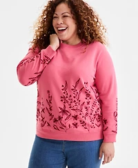 Style & Co Plus Size Embroidered Fleece Sweatshirt, Exclusively at Macy's