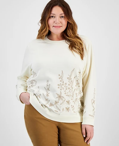 Style & Co Plus Embroidered Fleece Sweatshirt, Exclusively at Macy's