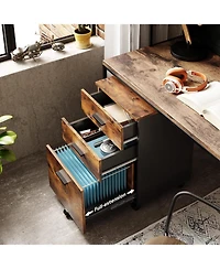3 Drawer Wood Mobile File Cabinet, Rolling Filing Cabinet for Letter/A4 Size, Rustic
