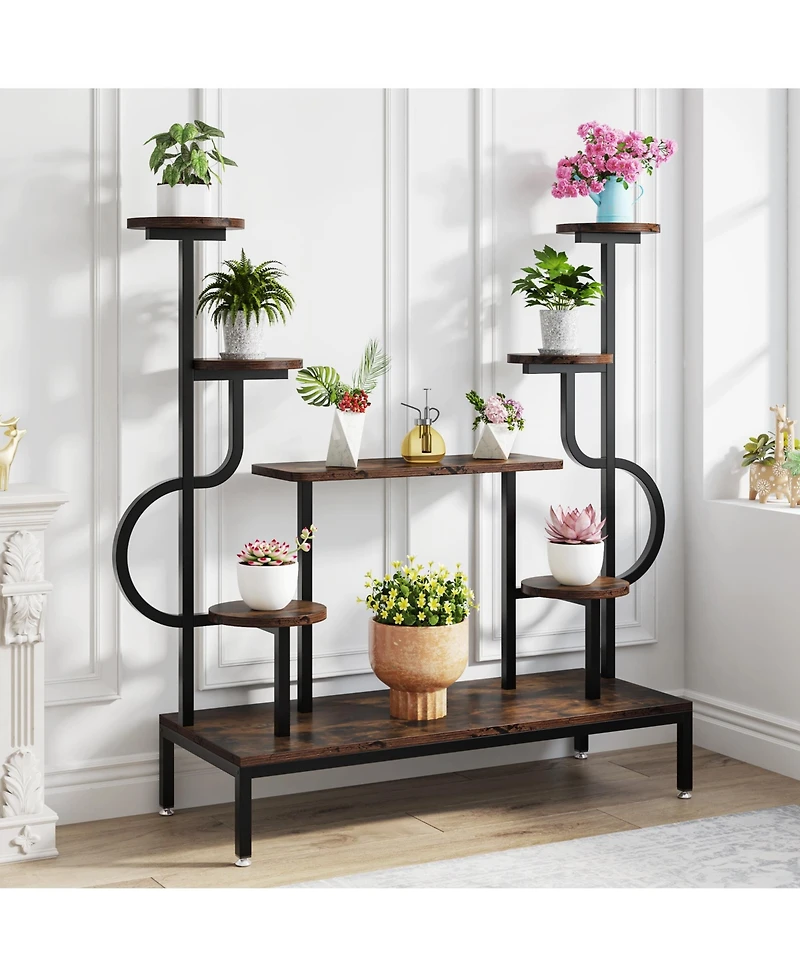 Tribesigns Large Tall Plant Shelf,Wood Indoor Ladder Holder Flower Rack,8-Tier Metal Plant Stand