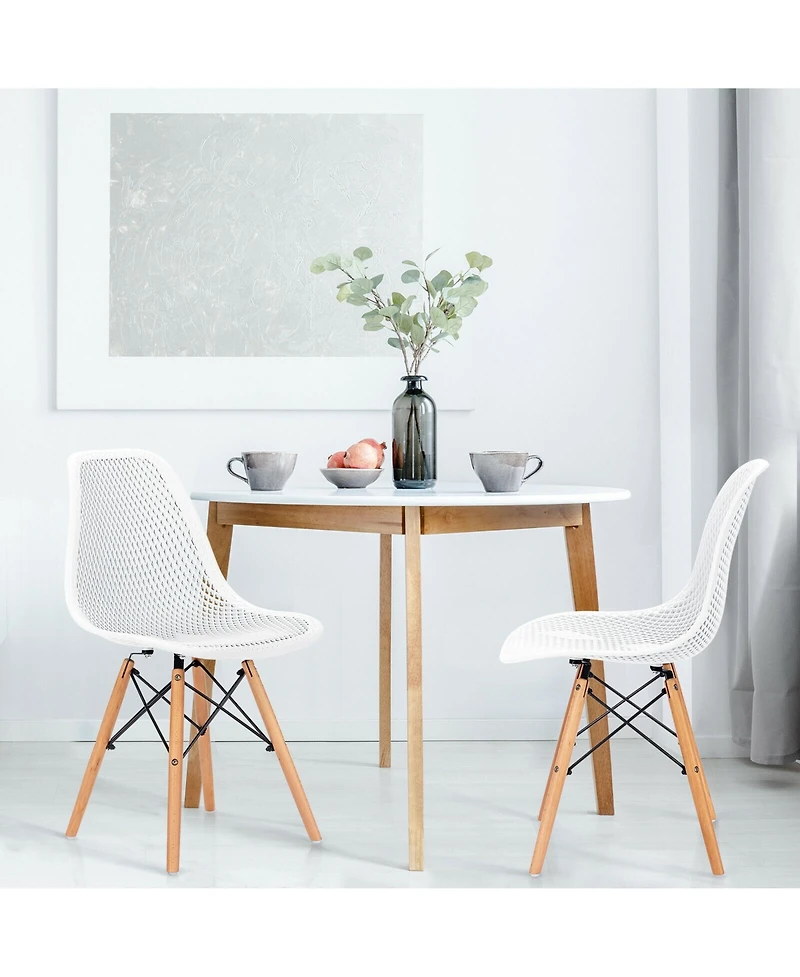 Gymax 2PCS Modern Dsw Dining Chair Office Home w/ Mesh Design Wooden Legs