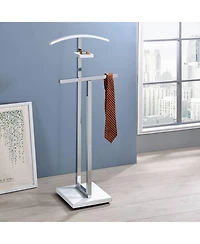 Kings Brand Furniture Vaccaro Metal & Wood Suit Valet Stand, Clothes Rack, White/Chrome