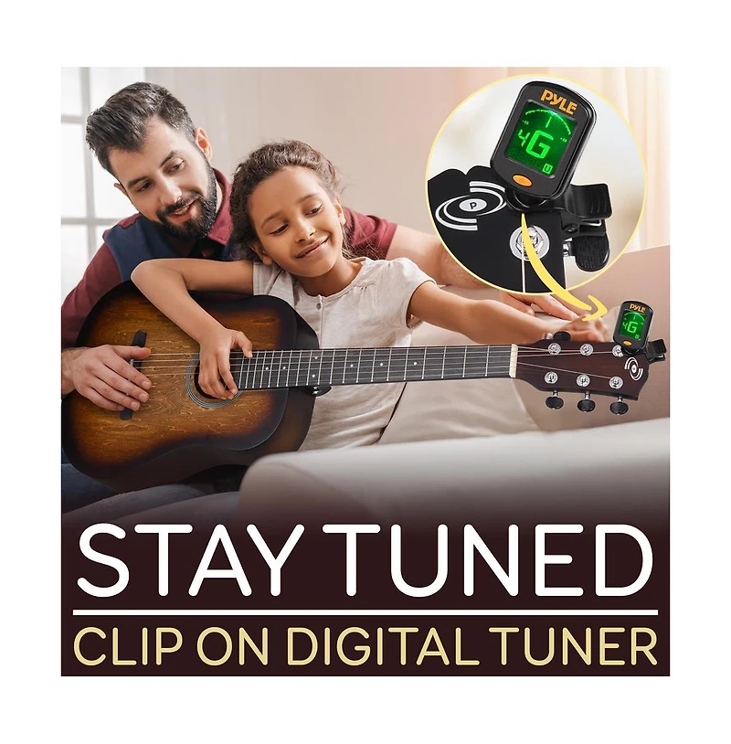 Pyle 34" Acoustic Guitar Kit - 6-String 1/2 Junior Size Guitar with Accessories, Brown (PGA820BR)