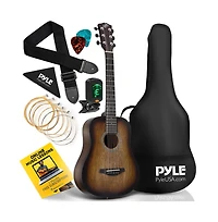 Pyle 34" Acoustic Guitar Kit - 6-String 1/2 Junior Size Guitar with Accessories, Brown (PGA820BR)