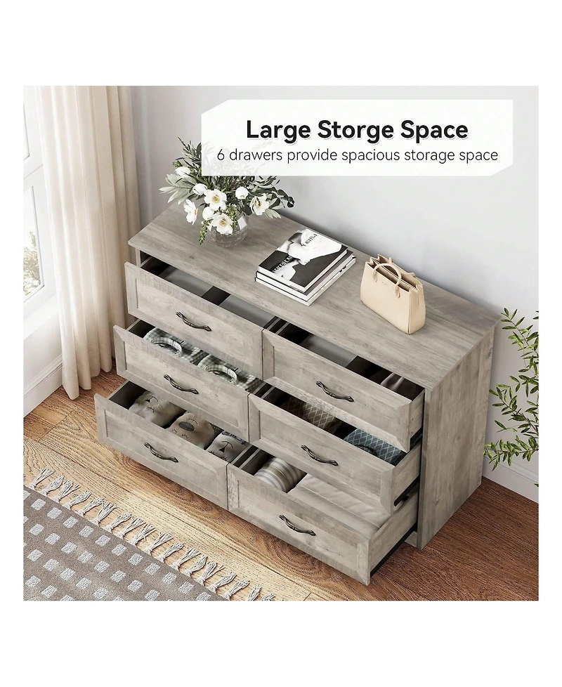gaomon Dresser For Bedroom With 6 Drawers, Wood Drawer Dresser Chest Of Drawers For Closet, Living Room, Hallway, Nursery, Kids Bedroom