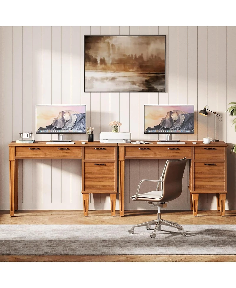 Tribesigns 47" Computer Desk with 3 Drawers, Farmhouse Office Desk with Storage, Wood Teacher Desk Writing Table with File Drawers for Home Office, Be