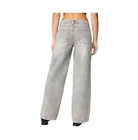 Edikted Womens Magda Low Rise Acid Wash Jeans