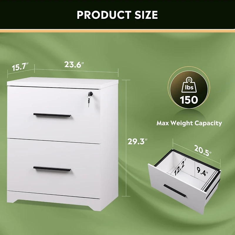2-Drawer Wood Lateral File Cabinet with Lock for Office Home