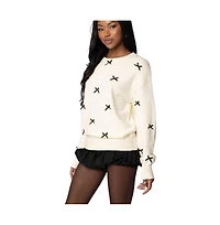 Edikted Womens Satin Bow Oversized Sweater