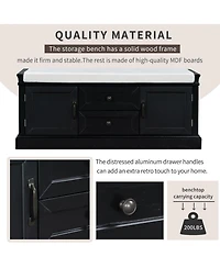 Slickblue Storage Bench with 2 Drawers and Cabinets Shoe Removable Cushion for Living Room Entryway