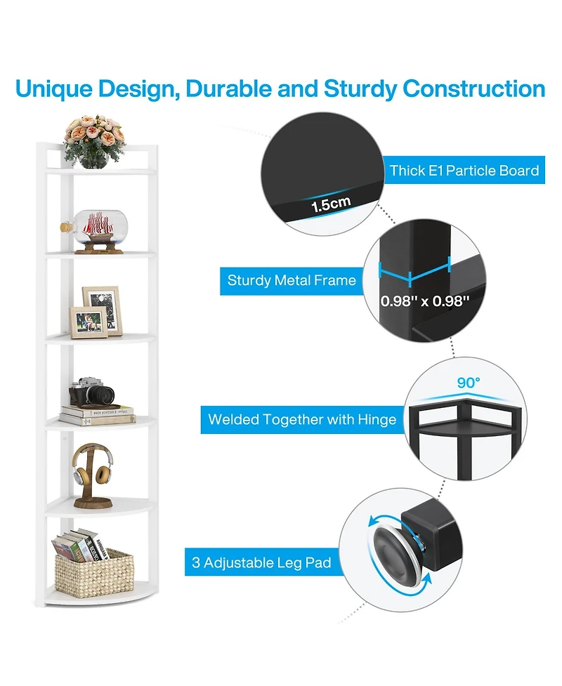 Tribesigns 70.9 Inch Tall Corner Bookshelf Small Bookcase Rustic Shelving Unit Storage Rack,6 Tier Shelf