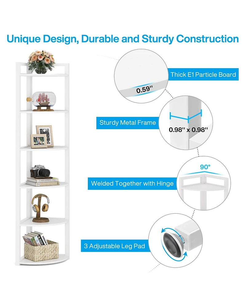 Tribesigns 70.9 Inch Tall Corner Bookshelf Small Bookcase Rustic Shelving Unit Storage Rack,6 Tier Shelf