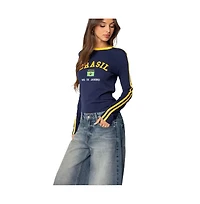Edikted Womens Brasil Embroidered Long Sleeve T Shirt