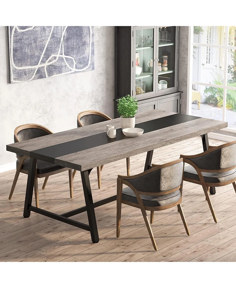 Tribesigns Dining Table for 8 People, 70.87-inch Rectangular Wood Kitchen Table with Strong Metal Frame, Industrial Large Long Dining Room Table