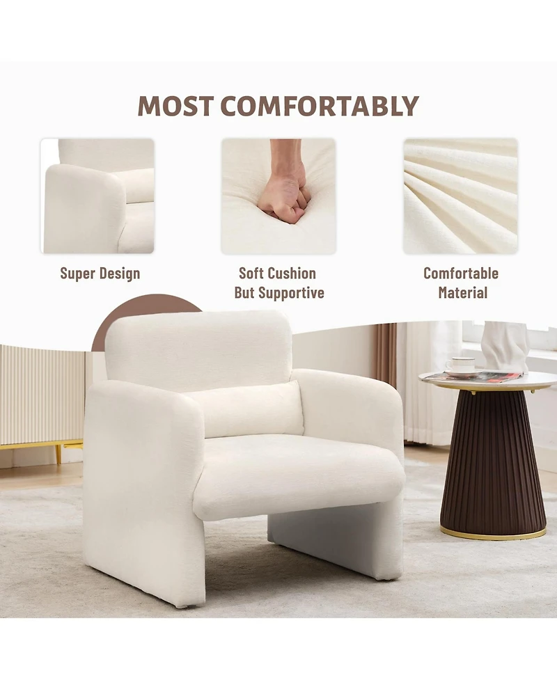 Modern Accent Chair, Chenille Upholstered Single Sofa Chair with Arms and Waist Pillow, Comfy Reading Armchair for Bedroom, Living Room, Office, or Ap