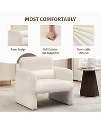 Modern Accent Chair, Chenille Upholstered Single Sofa Chair with Arms and Waist Pillow, Comfy Reading Armchair for Bedroom, Living Room, Office, or Ap