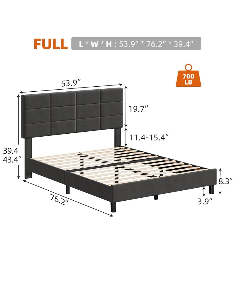 gaomon Full Size Bed Frame with Adjustable Headboard