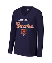 G-iii 4Her by Carl Banks Women's Navy Chicago Bears Post Season Long Sleeve V-Neck T-Shirt