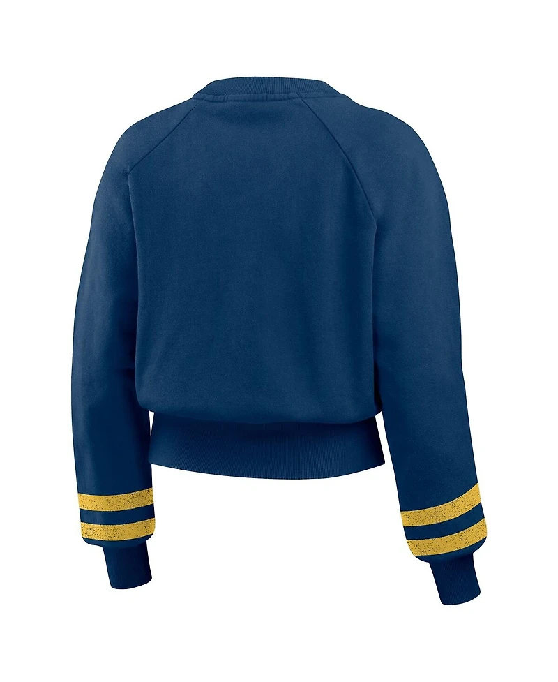 Wear by Erin Andrews Women's Navy Milwaukee Brewers Vintage Washed Cropped Pullover Sweatshirt