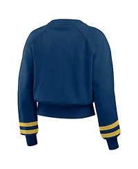 Wear by Erin Andrews Women's Navy Milwaukee Brewers Vintage Washed Cropped Pullover Sweatshirt