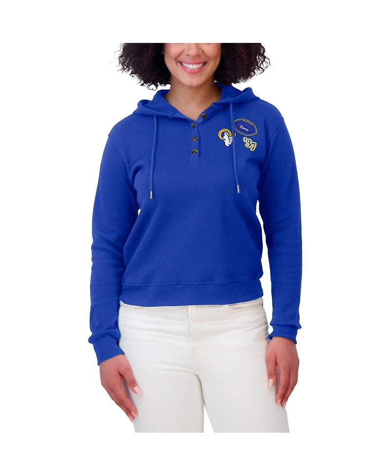 Wear by Erin Andrews Women's Royal Los Angeles Rams Waffle Hoodie Pullover Top