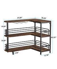 Tribesigns 3 Tier Liquor Bar Table with Storage Shelves and Wine Glasses Holder,L-Shaped Home Bar Unit