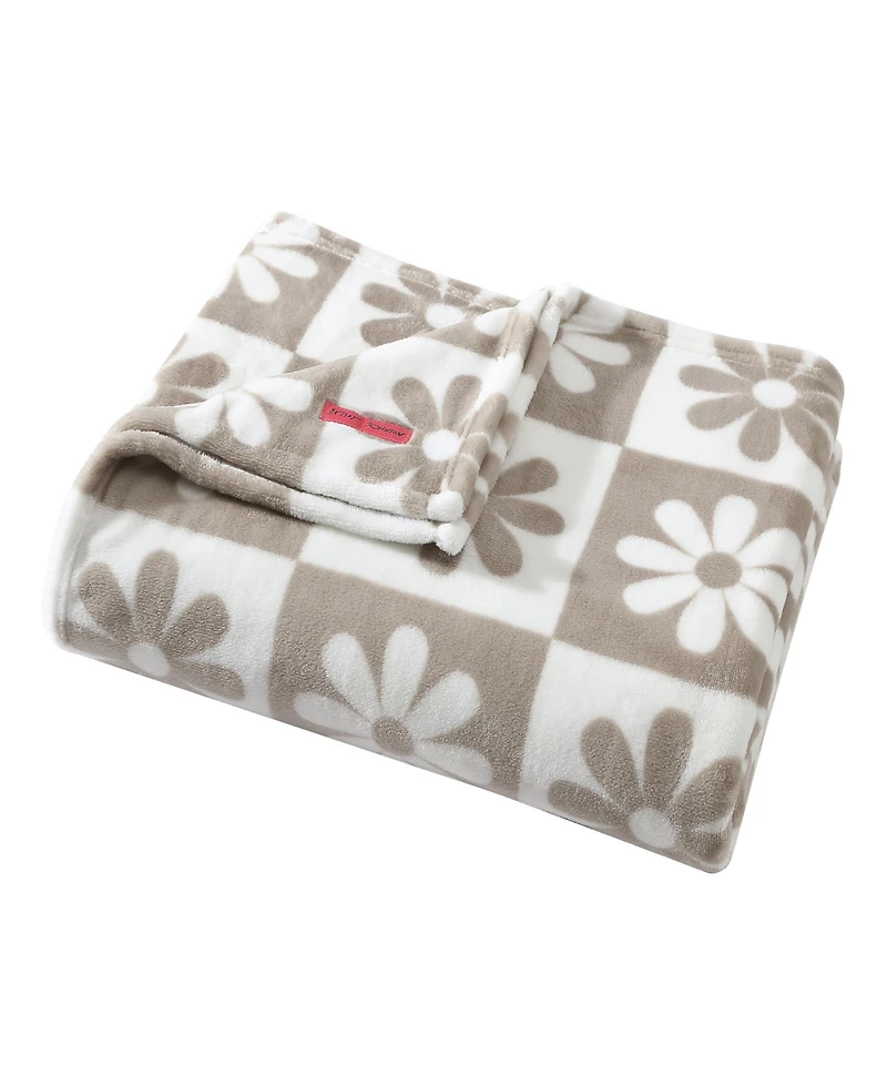 Betsey Johnson Daisy Check Ultra Soft Plush Fleece Blanket, Full/Queen