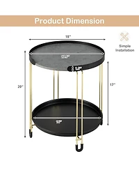 Gymax 2-Tier Side End Table Round Nightstand Gold Frame for Living Room Bedroom